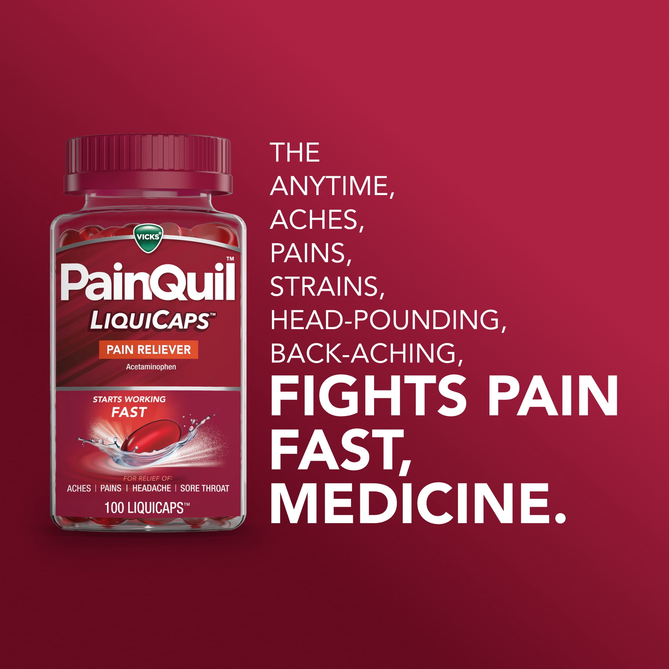 (2 pack) Vicks PainQuil Max Strength Pain Relief LiquiCaps Acetaminophen 1000mg - 100 Count