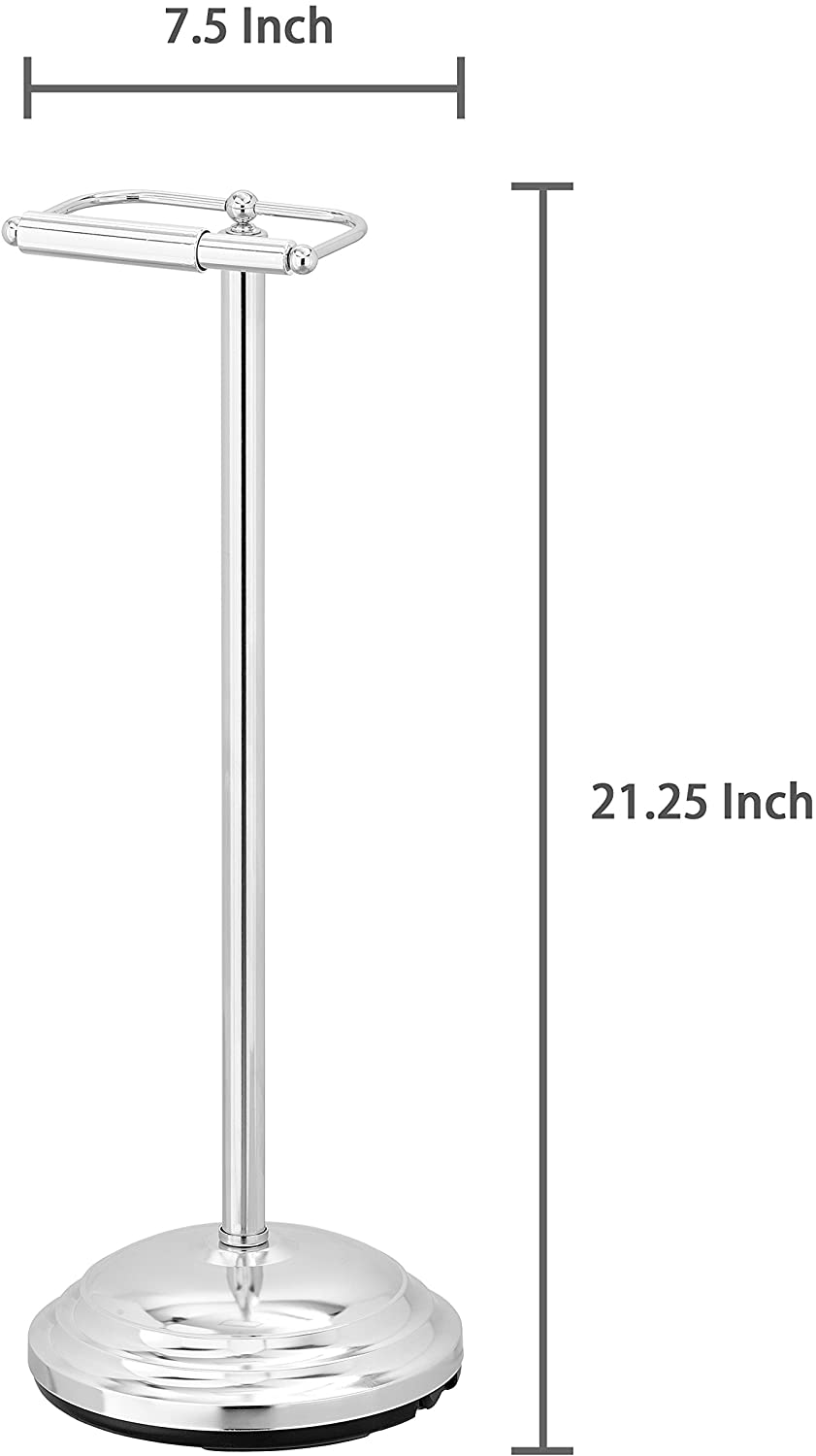 MyGift Silver Free Standing Toilet Paper Holder, Chrome-Plated Metal Heavy Weighted Tissue Stand, Classic Bathroom Single Roll Dispenser Stand with Round BaseMyGift Silver Free Standing Toilet Paper