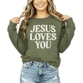 thumbnail image 5 of Jesus Loves You Sweatshirt for Women - Christian Faith Easter Church Distressed Pullover Army Green Sweatshirt Adult Small, 5 of 7