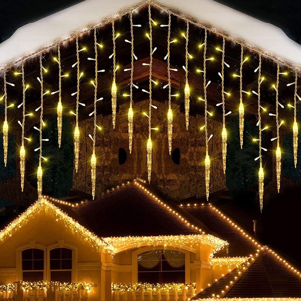 DONGPAI Christmas Icicle Lights, 11.5Ft 96 LED 8 Modes Icicle String Lights with 16 Drops Window Curtain Fairy Lights Outdoor Indoor for Christmas Wedding Holiday Decor