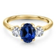 thumbnail image 3 of Gem Stone King 10K Yellow Gold Blue Created Sapphire and White Created Sapphire Engagement Ring for Women | 2.10 Cttw | Oval 8X6MM | Gemstone September Birthstone | Size 5, 3 of 6
