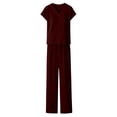 thumbnail image 5 of Amzcrzy_2 Piece Sets for Women Going Out Casual Loose Solid Color Elastic Drawstring Lounge Sets Trendy V Neck Short Sleeve Top Wide Leg Pants Travel Outfits for Women, 5 of 6