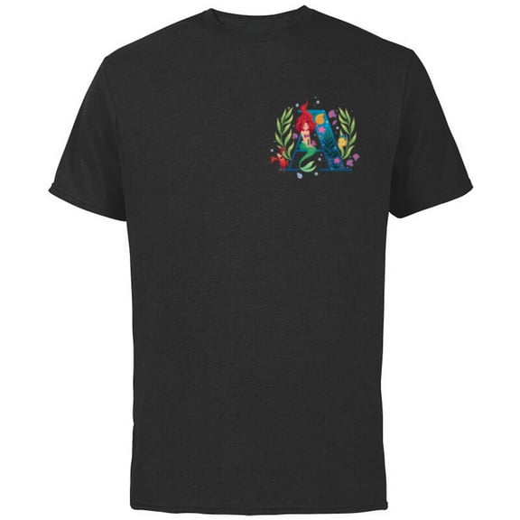Disney Princess Alphabet Monogram Mermaid Letter A for Ariel - Short Sleeve Cotton T-Shirt for Adults - Customized-Black