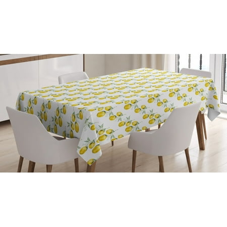 

Nature Tablecloth Lemon Tree Branches Agriculture Kitchen Lemonade Citrus Figure Graphic Art Rectangular Table Cover for Dining Room Kitchen 52 X 70 Inches Olive Green Yellow by Ambesonne