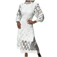 thumbnail image 1 of Birdeem Robes pour Femmes Robe d'Été en Dentelle pour Femmes à Manches Bouffantes, Taille Cintrée, Unie, Col Rond, 1 of 10