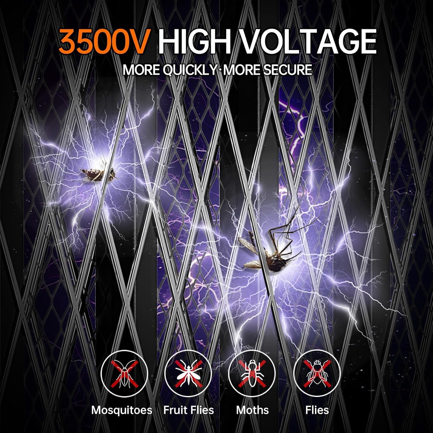 Electric Fly Swatter Bug Zapper: 3500V Mosquito Killer Racket with USB Rechargeable Insect Trap Pest Control Handheld Lightweight 5-Layer Safety Mesh for Indoor Home Office Backyard Patio Camping