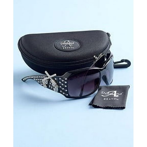 Women's Rhinestone Western Bling Crossed Pistols Sunglasses W/Carry Case & Wipe Cloth