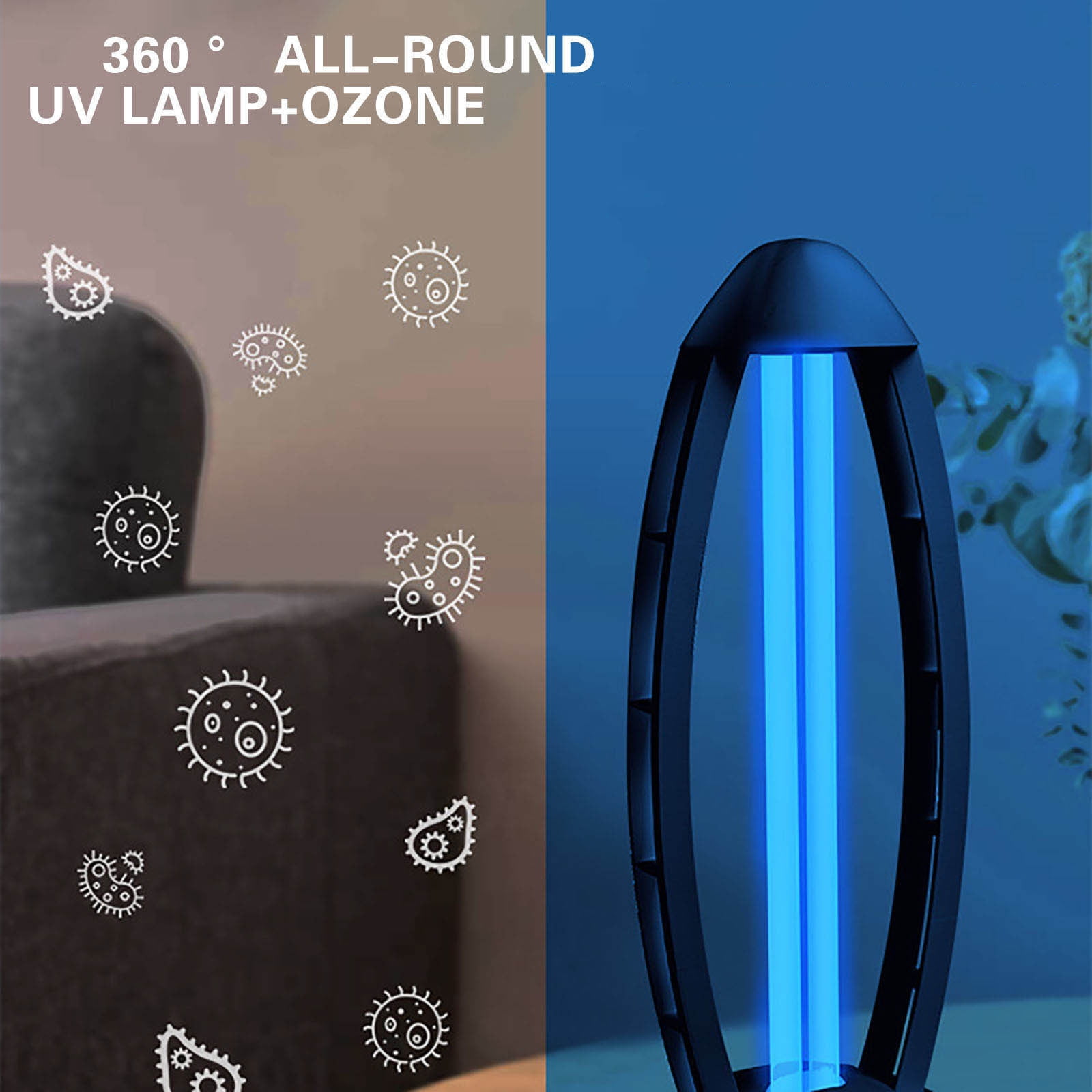 38 Watt UV Light UVC Lamp with Base and Remote Control UV Light Bulb for Basement/Bedroom/Kitchen (Black)