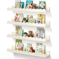 Scalloped Baby Book Shelf,Floating Shelves for Wall Set of 4 Natural Solid Pine Wood Nursery Bookshelves with Wave Lip for Bedroom Kids, Toddler Room, Baby Room, Nursery Decor(Natural,40cm)