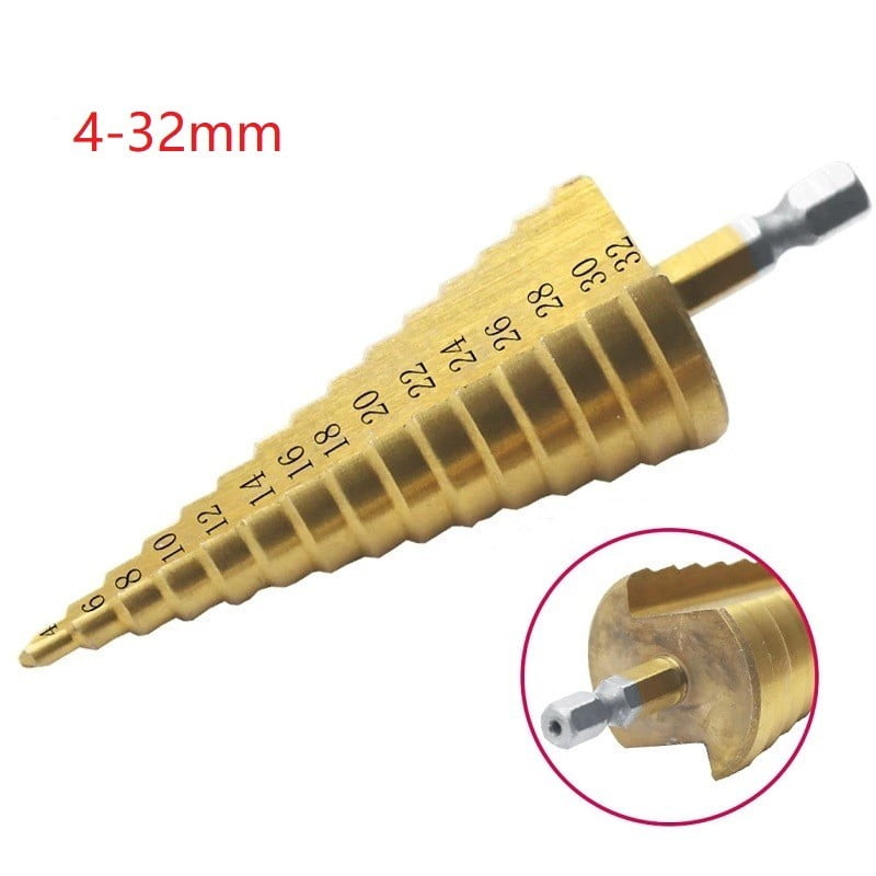 4-32mm 15 Steps Cone Drill Titanium Bit Hole Cutter for Steel Brass Wood 