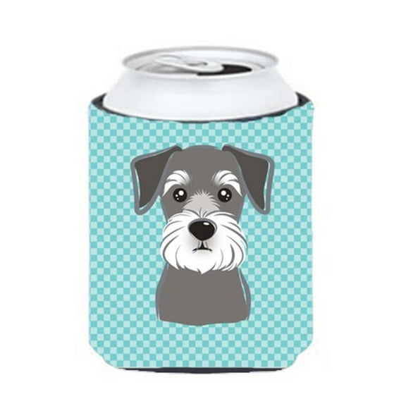 Checkerboard Blue Schnauzer Can Or Bottle Hugger, 12 Oz.