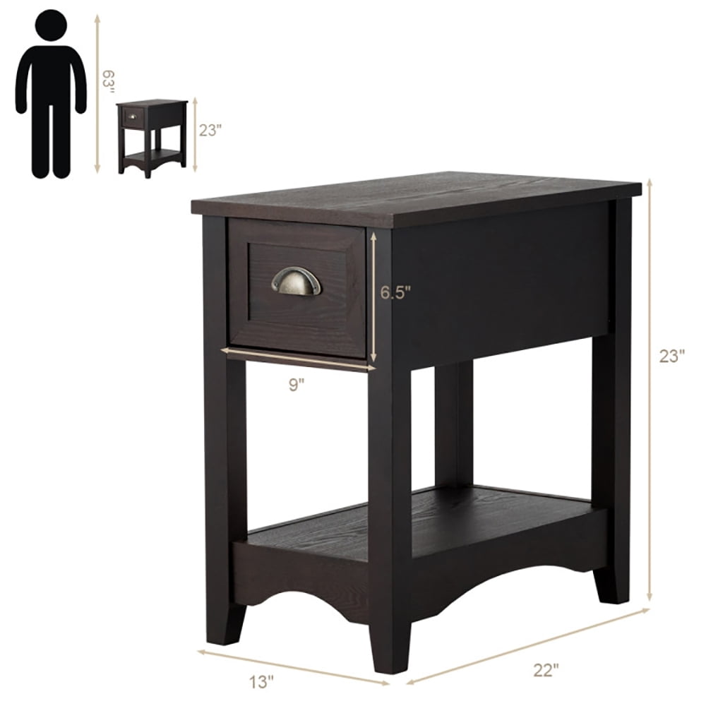 Finihen End Table, 2 Pieces Retro Narrow Tiered End Table with Drawer and Storing Shelf, Sofa Side Table, Bed Side Table, for Living Room, Bedroom, Brown Finihen End Table, 2 Pieces Retro Narrow Tiered End Table with Drawer and Storing Shelf, Sofa Side Table, Bed Side Table, for Living Room, Bedroom, Brown