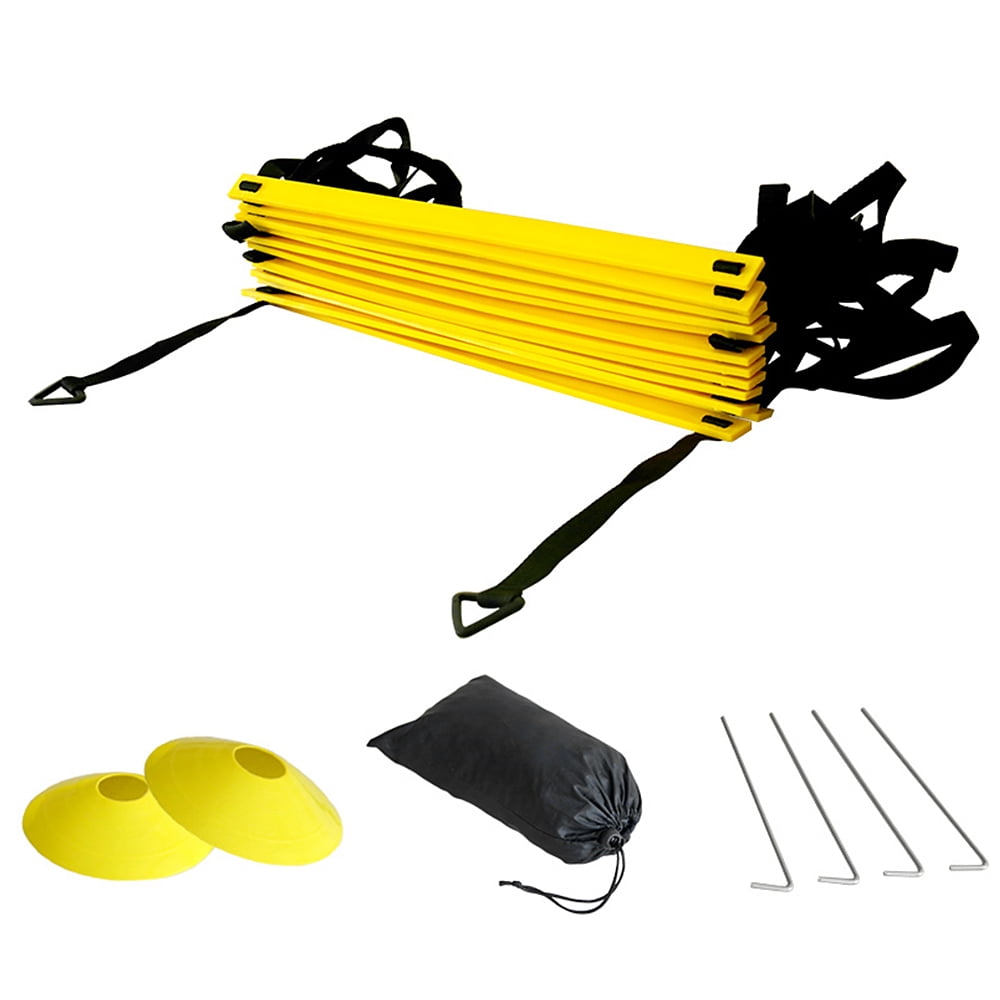 MABOTO Speed Training Kit Ladder Football Ladder with 12-Rung with 12 Cones and 4 Stakes Football Training Equipment Speed Training Kit for Football Basketball Baseball Hockey