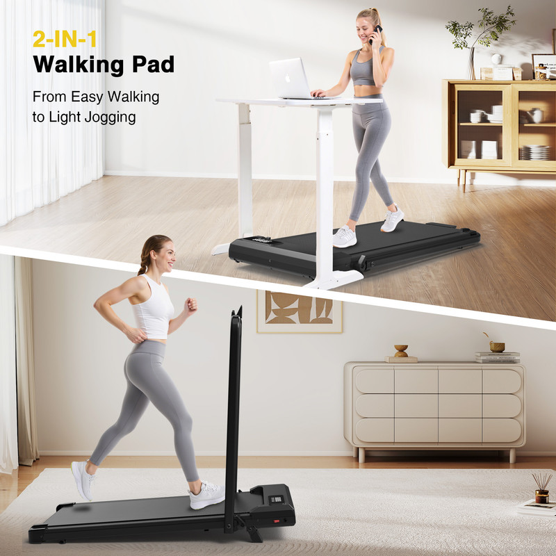Redliro 2 in 1 Walking Pad Treadmill with Incline, Under Desk Treadmill with LED Display & APP for Home Office