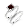 thumbnail image 2 of 925 Sterling Silver Red Garnet and White Moissanite Wedding Engagement Ring Band Bridal Set for Women (1.48 Cttw, Princess Cut 5MM, Gemstone Birthstone, Available in Size 5, 6, 7, 8, 9), 2 of 5