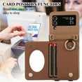 thumbnail image 5 of Allytechgroup Stylish Wallet Phone Case for Samsung Galaxy Z Flip 3 5G, Crossbody Shoulder Strap Make-up Mirror Ring Holder Stand Card Holders Shockproof Case for Girls Women, Brown, 5 of 8