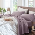 thumbnail image 4 of MooMee 100% Washed Cotton Sheet Set King Linen Like Textured Breathable Durable Soft Comfy 4pcs (Taro Purple), 4 of 6