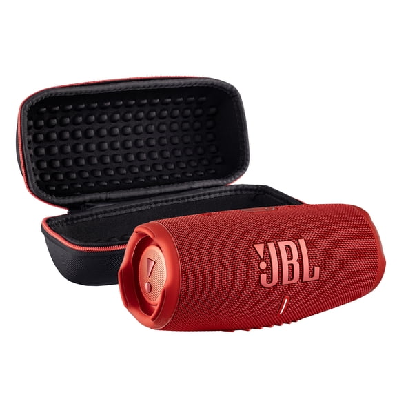 JBL Charge 5 Portable Bluetooth Speaker, IP67 Waterproof, 20 Hour Battery, Red Bundle with Travel Case (International Model)