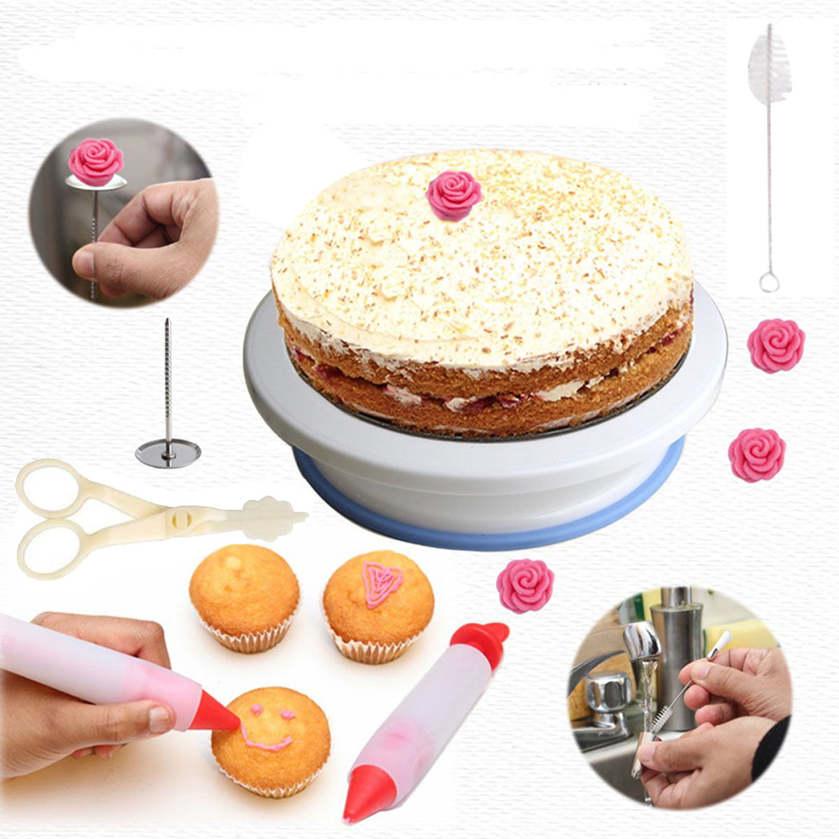127pcs Cake Decorating Supplies Pieces Kit Baking Tools Turntable Stand  SL