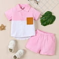 thumbnail image 4 of Bysome Toddler Boy Outfit Size 12 Months-24 Months Blend Short Sleeve Shirt Set Casual Summer Two Piece Outfit With Collar Solid Colors Pink Boy Outfit Set, 4 of 8