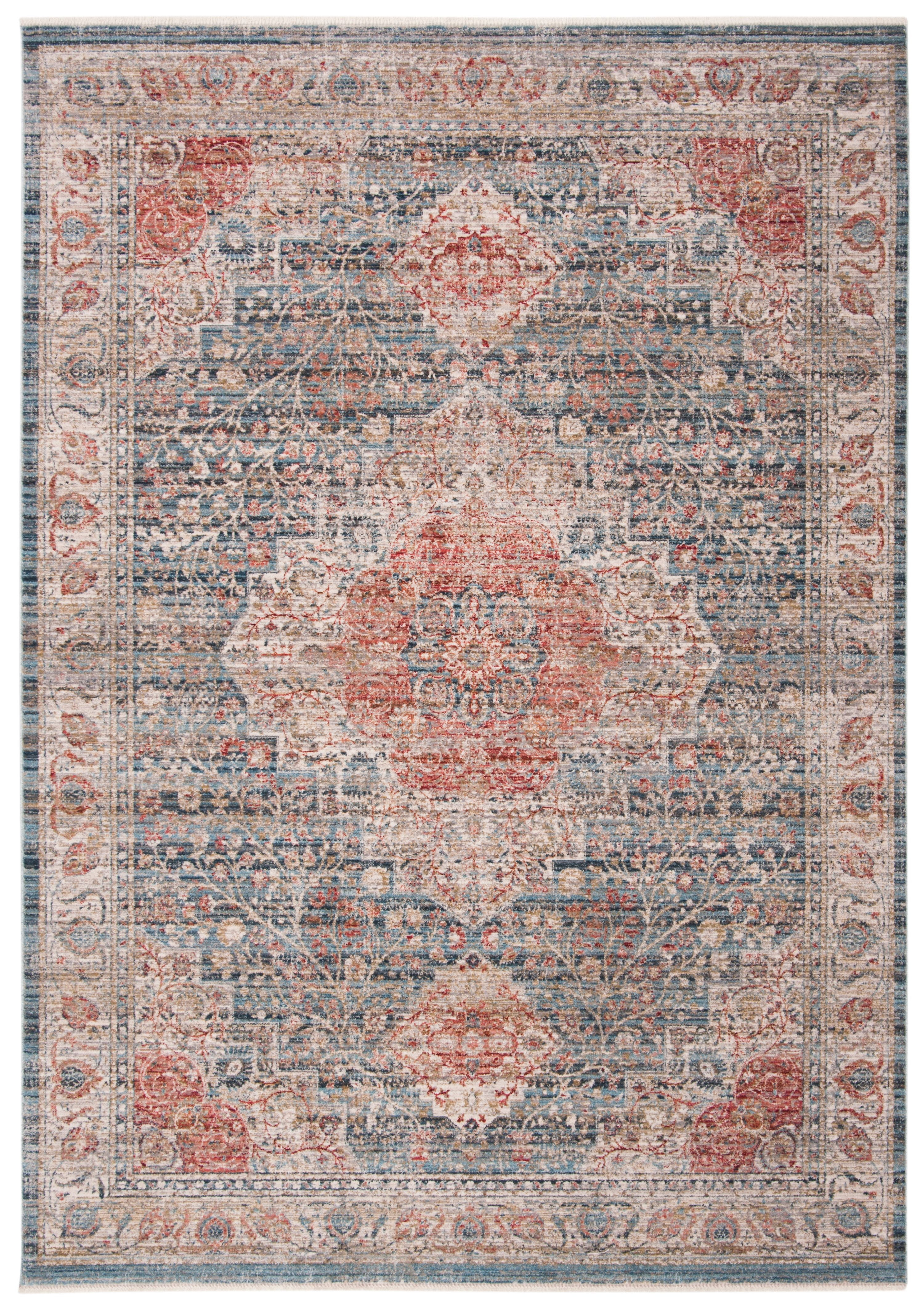 SAFAVIEH Isabella Kuzman Floral Bordered Area Rug, Light Blue/Cream, 5'3" x 7'6"