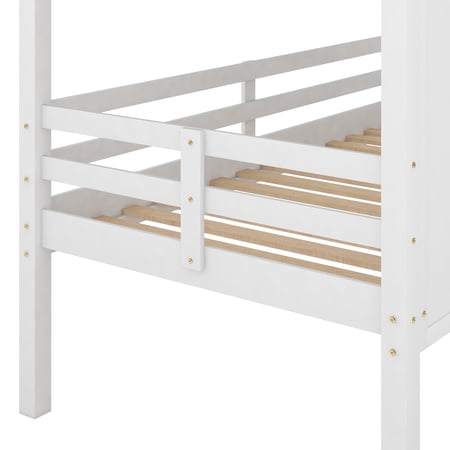 Euroco Wood Twin Size House Bed with Ladder for Kids Teens, Low Loft Bed, White