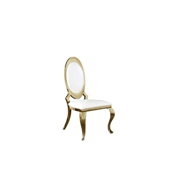 Classy Round Back White Faux Leather Side Chairs with Gold Legs (Set of 2)