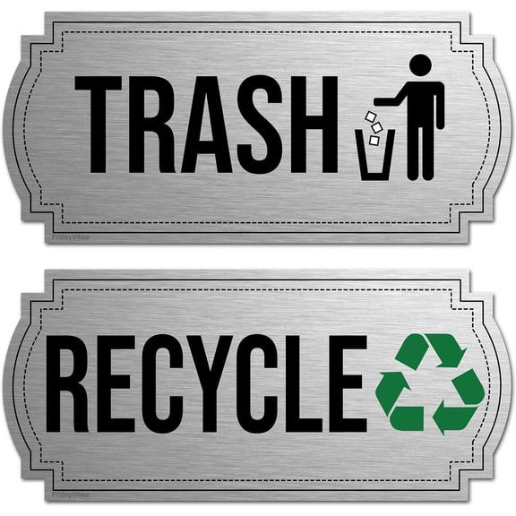 Recycle and Trash Magnets for Kitchen Cans and Recycling Bins, Dual Trash and Recycle Magnet for Garbage Can Logo Symbol, 2 Magnetic Sticker Adhesives, 6.5x3 Inch Elegant Design Home Outdoor Wast