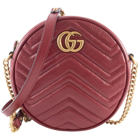 Pre-Owned Gucci GG Marmont Chain Shoulder Bag 550154 Leather Red Women's Heart Round GUCCI
