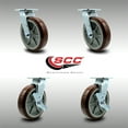 thumbnail image 2 of 8 Inch SS Polyurethane Swivel Caster Set with Delrin Bearings 2 Brakes SCC, 2 of 2