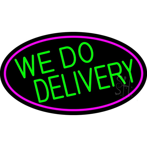 We Do Delivery Oval With Pink Border LED Neon Sign 20 x 37 - inches, Clear Edge Cut Acrylic Backing, with Dimmer - Bright and Premium built indoor LED Neon Sign for Bar decor.