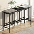thumbnail image 2 of UHOMEPRO Dining Table Set for 3, Vintage Rectangular Counter Height Bar Table with 3 Stools, 4 Piece Bar Table Set for Kitchen Bar Dining Room Breakfast Nook, Hanging Stool Design, Black + Gray, 2 of 8