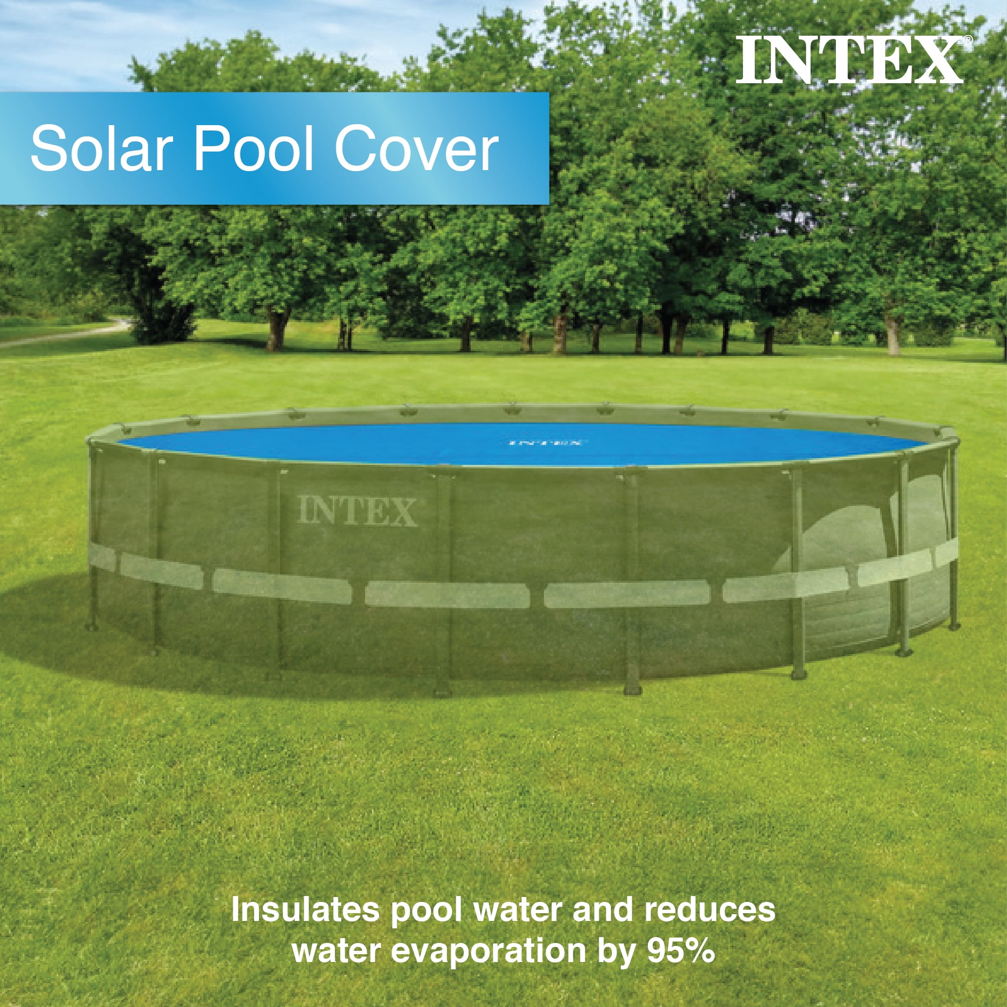 Intex: Solar Pool Cover - 16ft Round - Blue, Polyethylene, Insulates Water, Reduce Evaporation, Keep Debris Out, Above Ground Swimming Pool Accessory