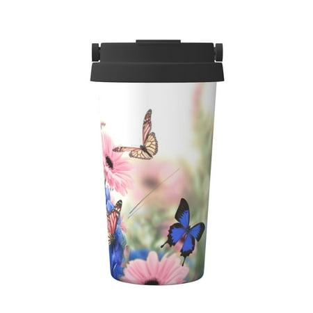

Hirioo Butterfly And Flowers for Coffee Travel Mug Insulated Coffee Mug with Lid