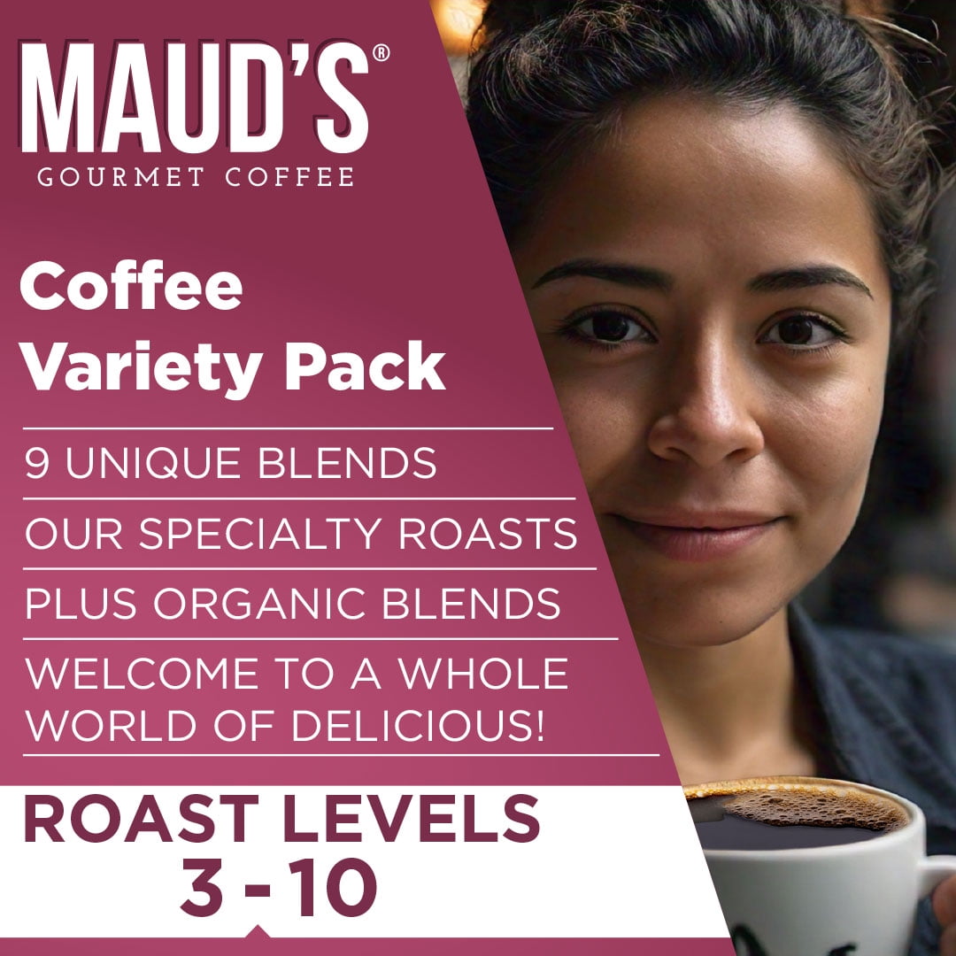 Maud's Original Flavored Coffee Pods Variety Pack, 80 ct, 9 Assorted Roasts, Dark & Medium Roast Coffee in Single Serve Pods – 100% Arabica Beans, Compatible with Keurig K Cups Maker