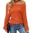 thumbnail image 1 of Blusa con hombros descubiertos, manga larga, Color puro, Tops casuales de moda para mujer, 1 of 4