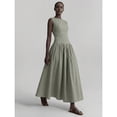 thumbnail image 5 of Green Striped Sleeveless Ruched Waist A-Line Maxi Dress, Casual Elegant Long Dress for Women, 5 of 6