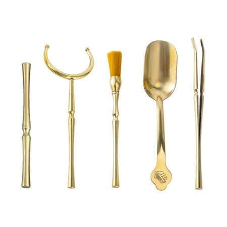 

Chinese Tea Ceremony Set Accessories Organizer Craft Decoration Handcraft Tea Fork Kung Fu Copper Teaware Gentlemen Set for Dining Room Home 5pcs