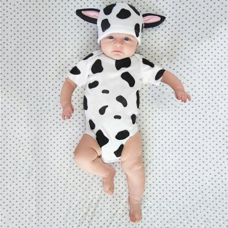 

EQWLJWE Infant Baby Boy Girl Short Sleeve Cartoon Dairy Cow Printed Romper Bodysuit+Hat Girls Harness Holiday Clearance