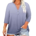thumbnail image 2 of Crunowin Plus-Size Tops for Women, Gradient V-Neck 3/4-Sleeve Button Tee Loose Casual & Comfy T-shirts Yellow 2XL, 2 of 6