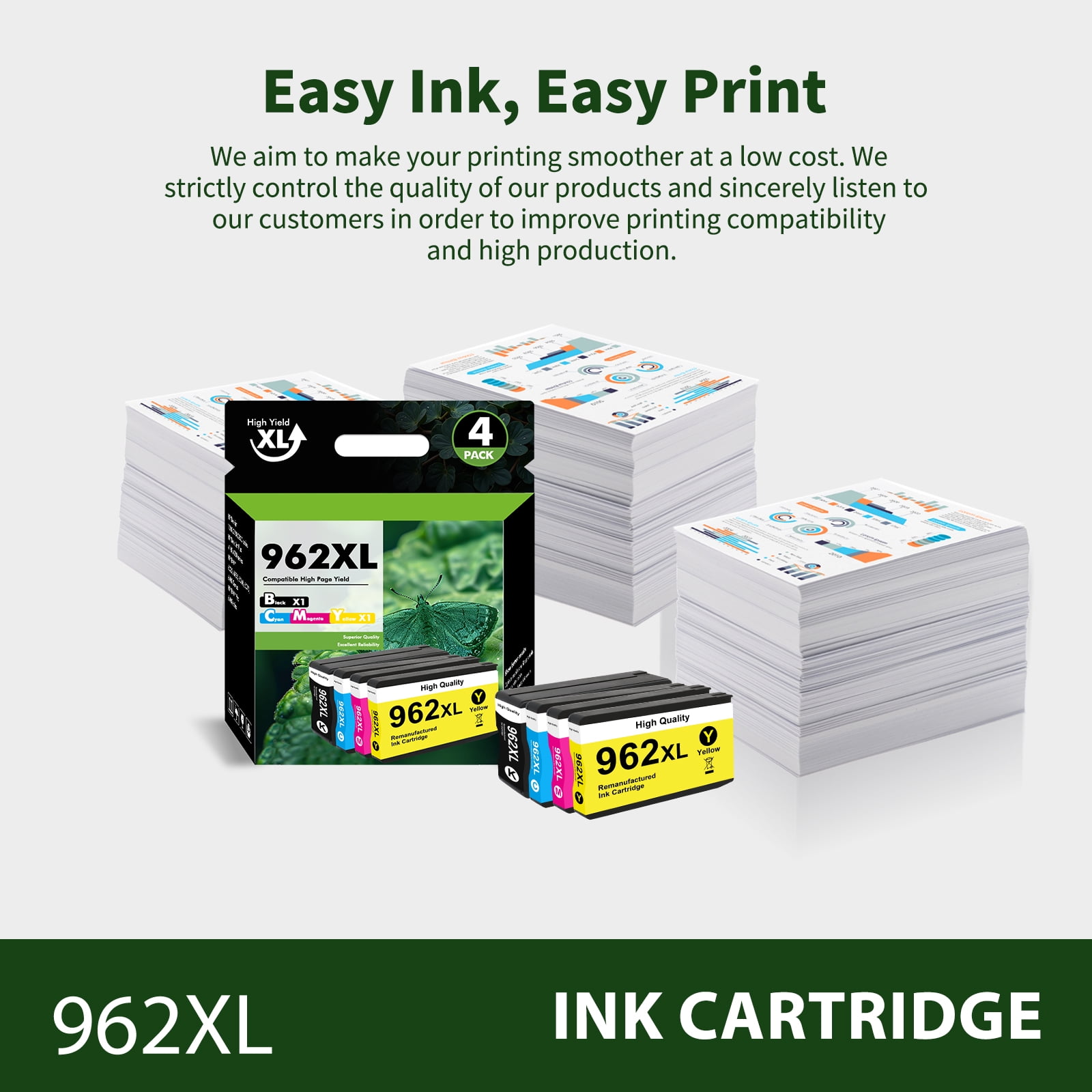 962XL Ink Cartridges 4 Pack Compatible for 962 XL Ink Cartridge Combo Pack for 9015 9010 9018 Priner Ink 962