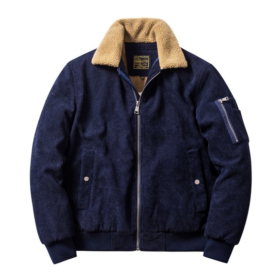 IYTR Mens Oversized Jackets Zipper Lapel Solid Color Long Sleeve Jacket Casual Corduroy Retro Jacket with Pocket Dark Blue XL