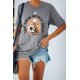 thumbnail image 3 of ABPHQTO Camiseta gris informal con estampado de letras y plantas para mujer, 3 of 5
