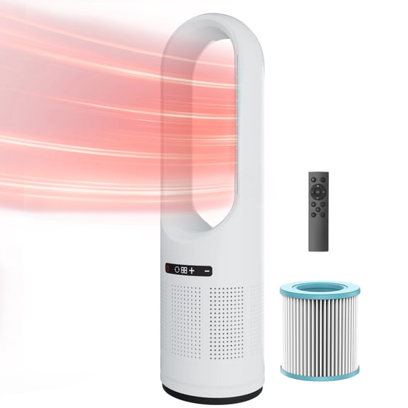 3 IN 1 Tower Fan, 31.5Inch Cooling & Heating Bladeless Fan with HEPA Filter 99.97%, Floor Fan Combo 80° Oscillating with Remote, 8H Timer for Indoor, Bedroom, Home Office Room（White)