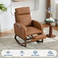 thumbnail image 5 of Kicctian Teddy Upholstered Rocking Chair with Extendable Footrest, Wooden Leg Rocking Armchair with Storage Side Pocket, Nursery Accent Seating for Living Room, Bedroom,Brown, 5 of 8