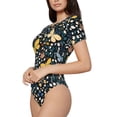 thumbnail image 2 of KLL Women 's Crew Neck Bodysuit Jumpsuits Flowers Butterfly Print Short onesies Stretch T Shirts, 2 of 7