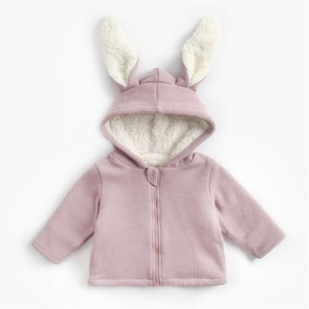 

WZHKSN Child Sweater Kids Infant Children Toddler Newborn Baby Boys Girls Long Sleeve Solid Ribbed Cute Rabbit Ear Hooded Jacket Thick Outer Outwear Outfits Clothes Coat