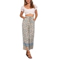 thumbnail image 2 of INSPIRE CHIC Women's Boho Floral Pants Beach Elastic Waist Palazzo Wide Leg Trouser with Pockets XL Beige, 2 of 5