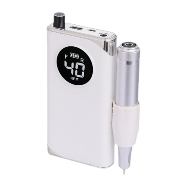 Taladro de uñas portátil de 40000 RPM con control de velocidad variable, silencioso, inalámbrico, juego de limas de uñas recargable para cortar y grabar blanco