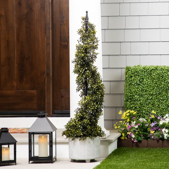 Northlight Two-Toned Boxwood Spiral Potted Artificial Topiary Tree - 46.5"